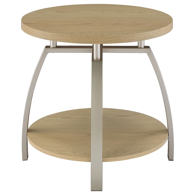 Pemberly Row Round Engineered Wood Top Side End Table in Brown