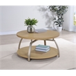 Pemberly Row Round Engineered Wood Coffee Table with Lower Shelf in Brown