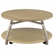 Pemberly Row Round Engineered Wood Coffee Table with Lower Shelf in Brown
