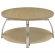 Pemberly Row Round Engineered Wood Coffee Table with Lower Shelf in Brown