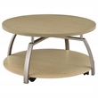 Pemberly Row Round Engineered Wood Coffee Table with Lower Shelf in Brown