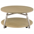 Pemberly Row Round Engineered Wood Coffee Table with Lower Shelf in Brown