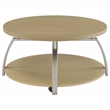 Pemberly Row Round Engineered Wood Coffee Table with Lower Shelf in Brown