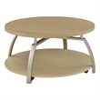 Pemberly Row Round Engineered Wood Coffee Table with Lower Shelf in Brown