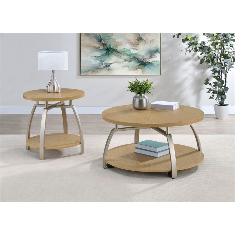 Pemberly Row 2-piece Round Engineered Wood Coffee and End Tables in Brown