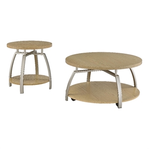 Pemberly Row 2-piece Round Engineered Wood Coffee and End Tables in Brown