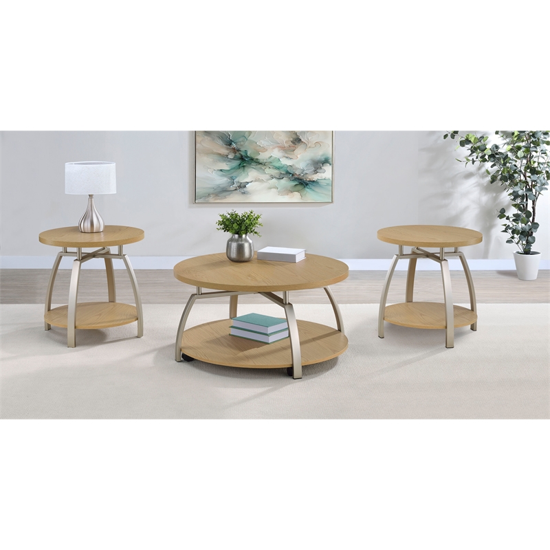 Pemberly Row 3-piece Round Engineered Wood Coffee and End Tables in Brown