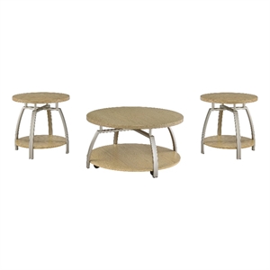 Pemberly Row 3-piece Round Engineered Wood Coffee and End Tables in Brown
