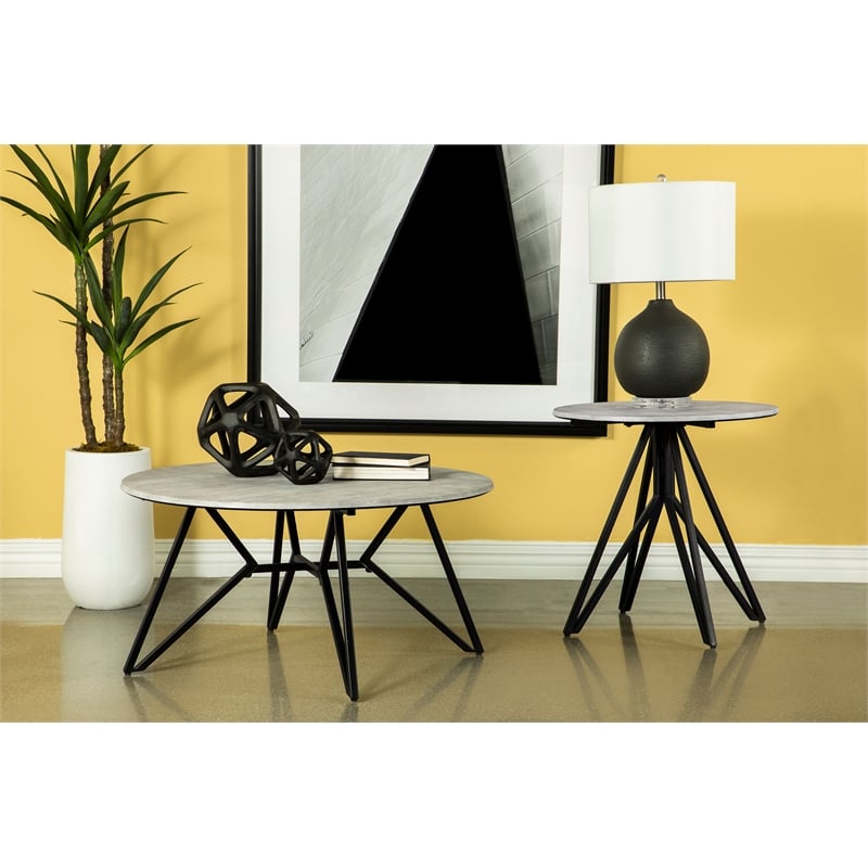 Pemberly Row 2-piece Round Laminate Coffee and End Table Set in Cement