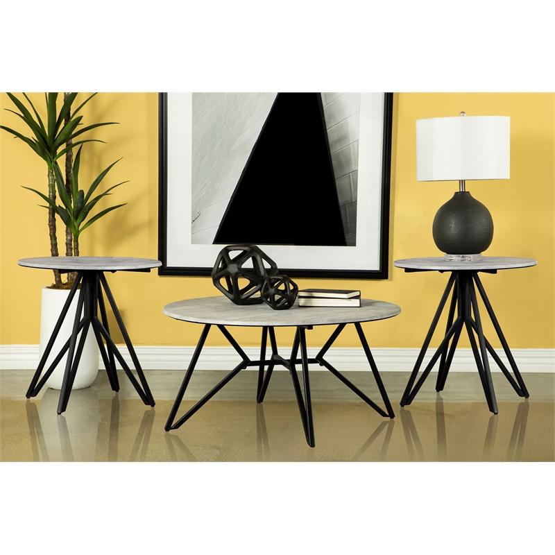 Pemberly Row 3-piece Round Laminate Coffee and End Table Set in Cement