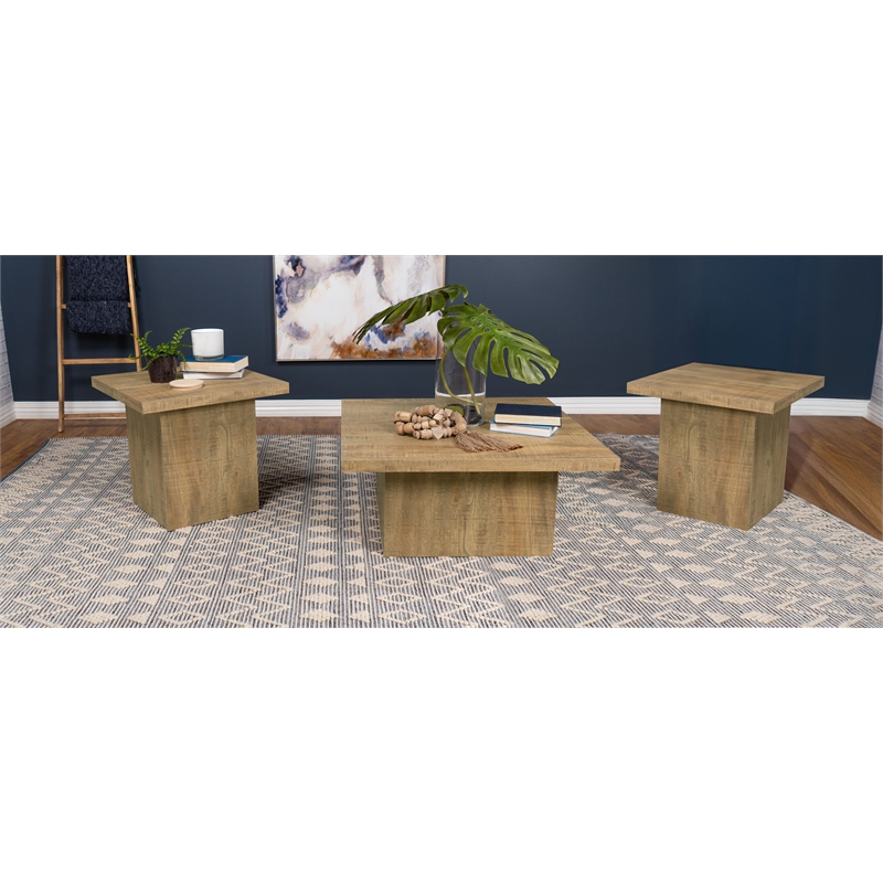 Pemberly Row 3-piece Square Laminate Coffee and End Table Set in Mango