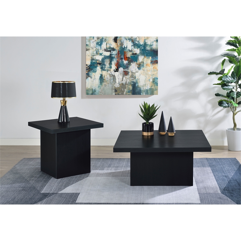 Pemberly Row 2-piece Square Engineered Wood Coffee Table Set in Black