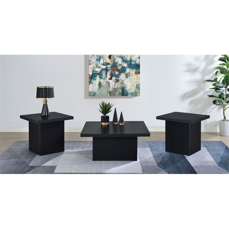 Pemberly Row 3-piece Square Engineered Wood Coffee Table Set in Black