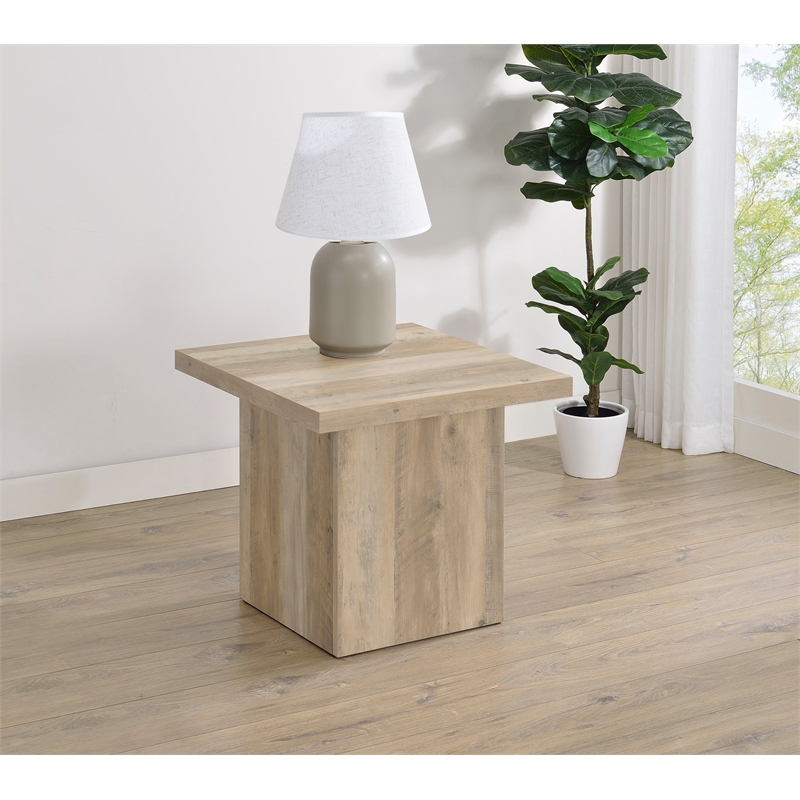 Pemberly Row Square Engineered Wood End Table in Distressed Pine