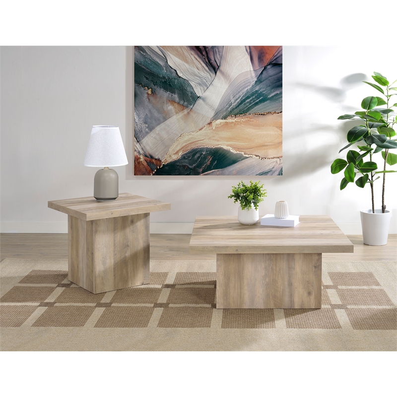 Pemberly Row 2-piece Square Coffee and End Table Set in Distressed Pine