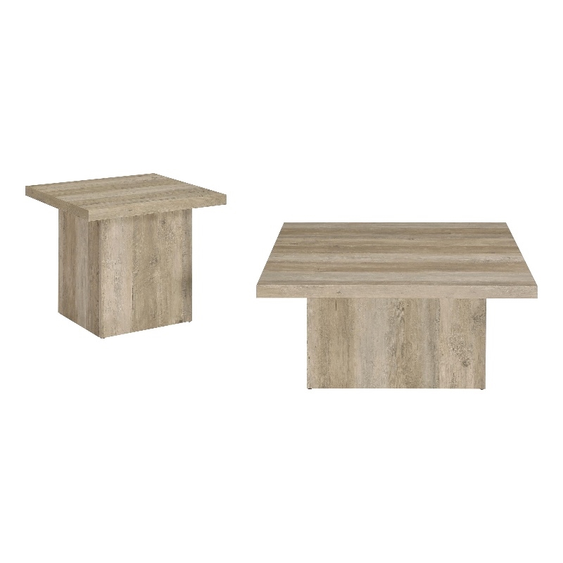 Pemberly Row 2-piece Square Coffee and End Table Set in Distressed Pine