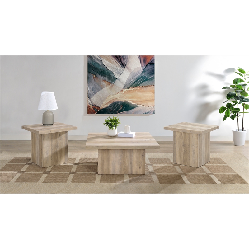 Pemberly Row 3-piece Square Coffee and End Table Set in Distressed Pine