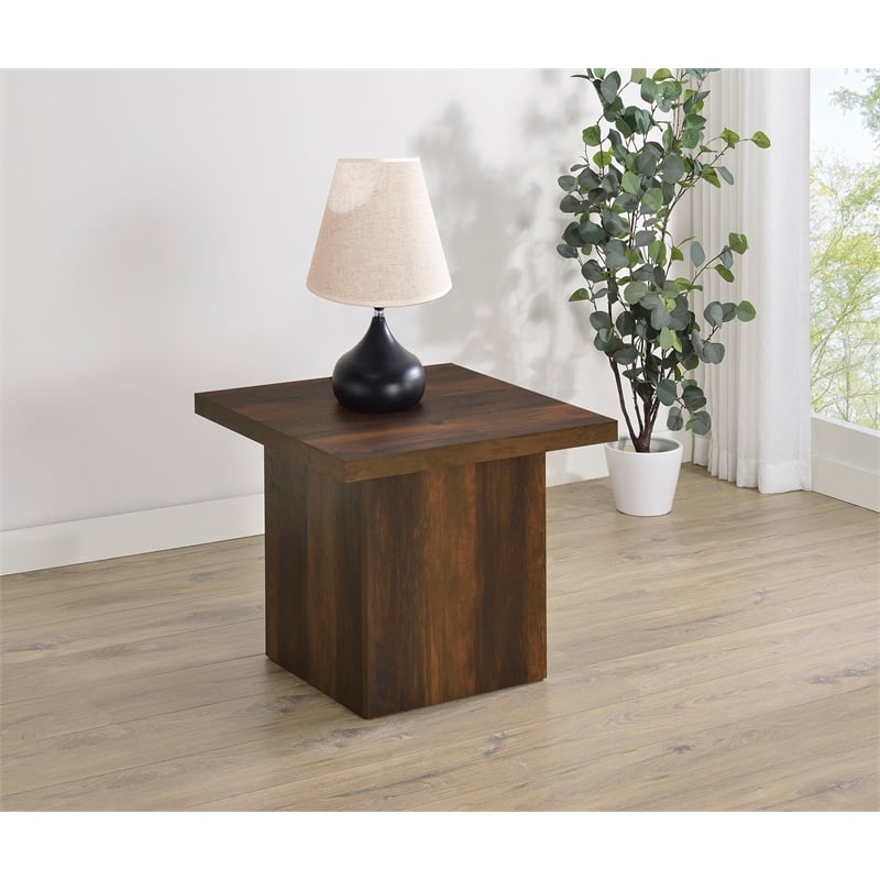 Pemberly Row Square Engineered Wood Side End Table in Dark Pine