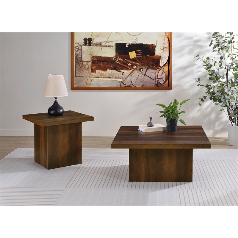 Pemberly Row 2-piece Square Engineered Wood Coffee Table Set in Dark Pine