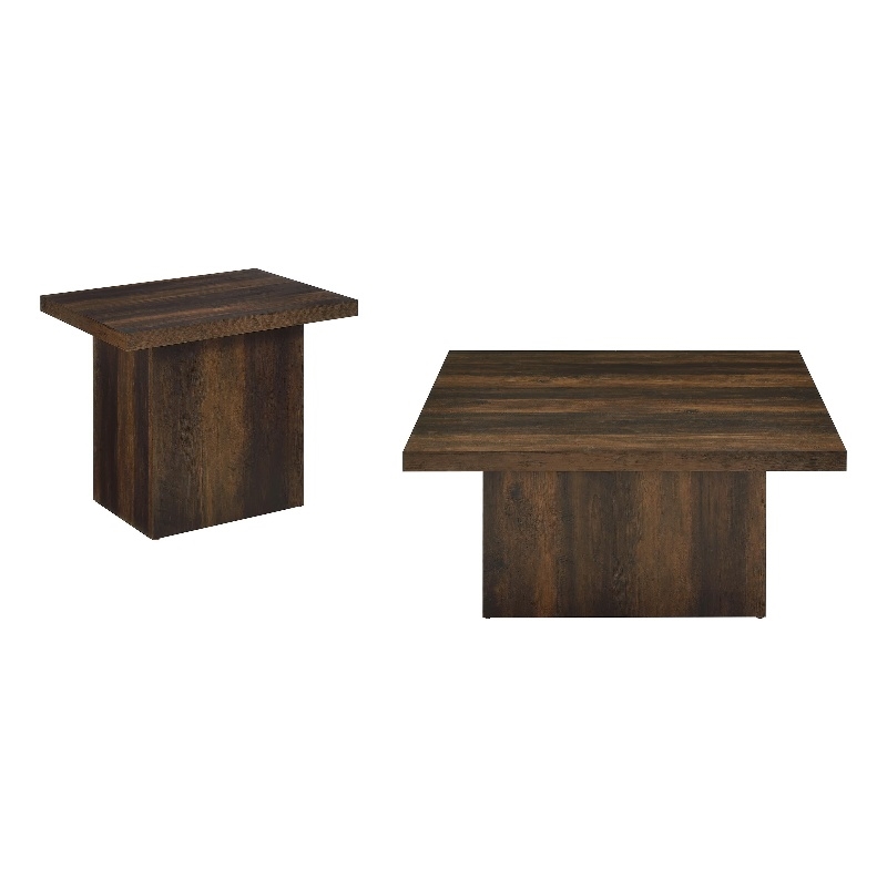 Pemberly Row 2-piece Square Engineered Wood Coffee Table Set in Dark Pine