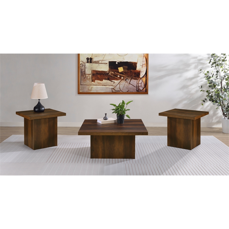 Pemberly Row 3-piece Square Engineered Wood Coffee Table Set in Dark Pine