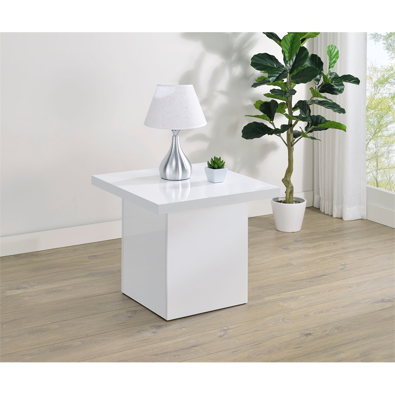 Pemberly Row Square Engineered Wood Side End Table in White High Gloss