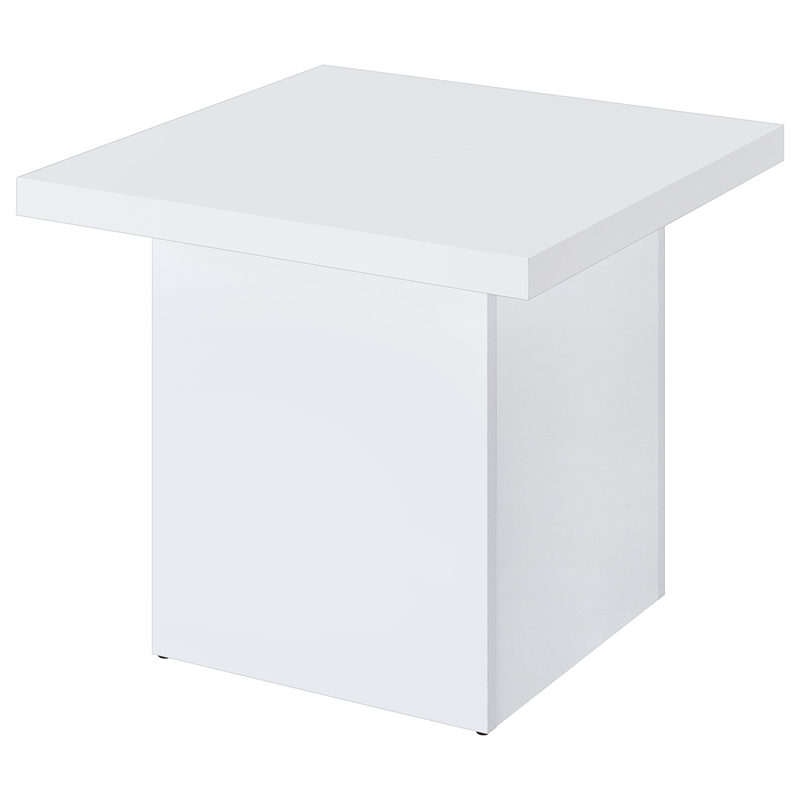 Pemberly Row Square Engineered Wood Side End Table in White High Gloss