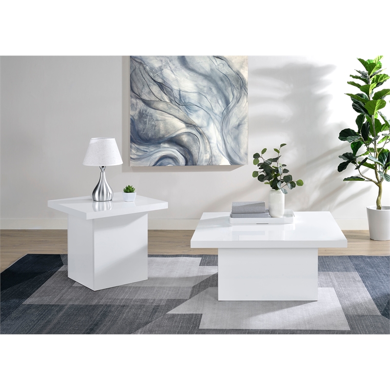 Pemberly Row 2-piece Engineered Wood Coffee Table Set in White High Gloss
