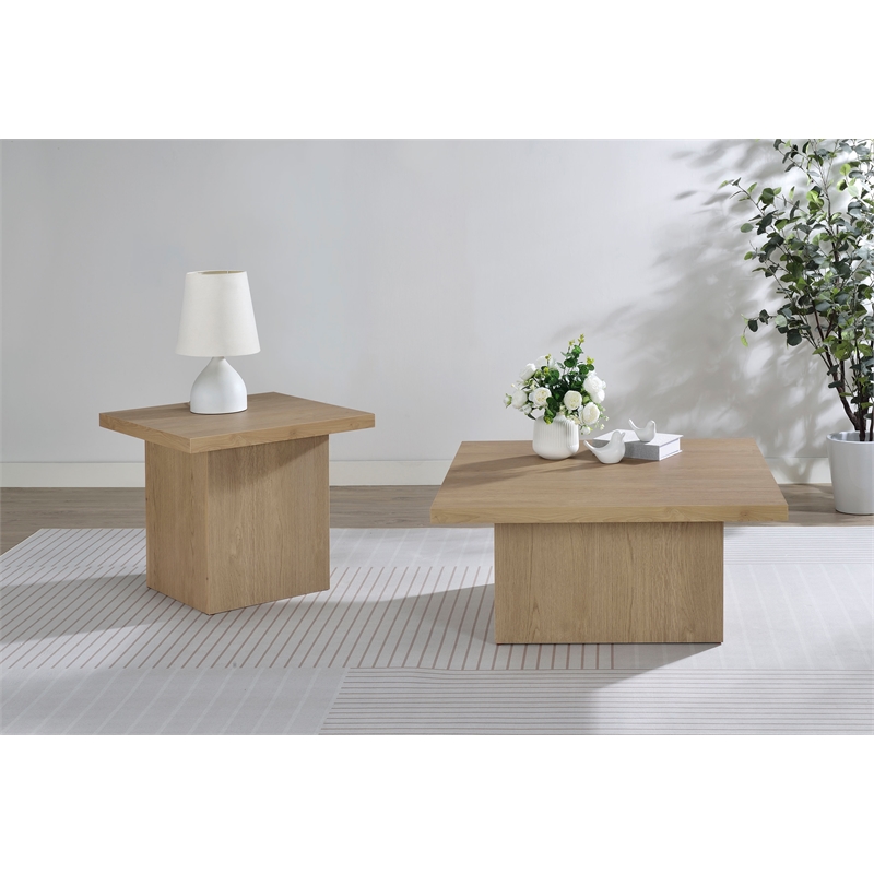 Pemberly Row 2-piece Square Engineered Wood Coffee Table Set in Latte