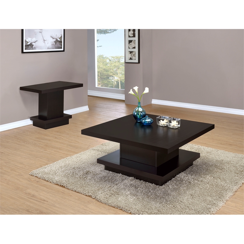 Pemberly Row 2-piece Square Coffee and End Table Set in Cappuccino