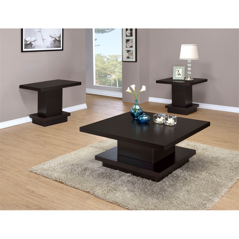 Pemberly Row 3-piece Square Coffee and End Table Set in Cappuccino