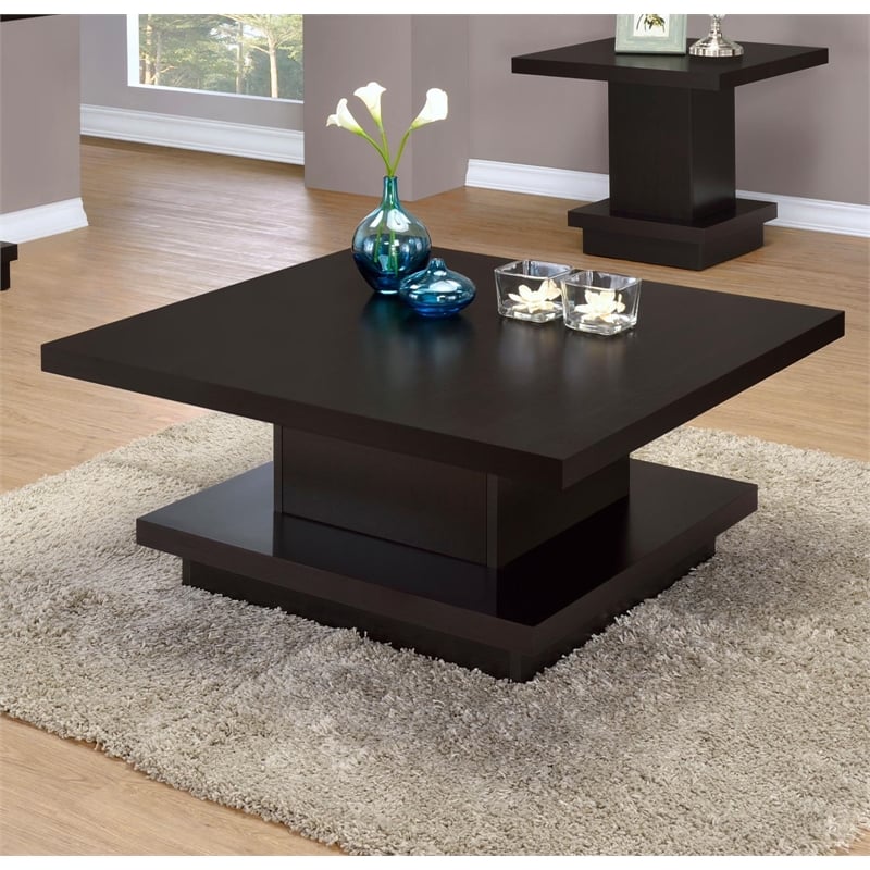 Pemberly Row Square Engineered Wood Coffee Table with Casters in Cappuccino