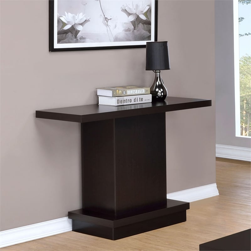 Pemberly Row Engineered Wood Pedestal Console Table in Cappuccino