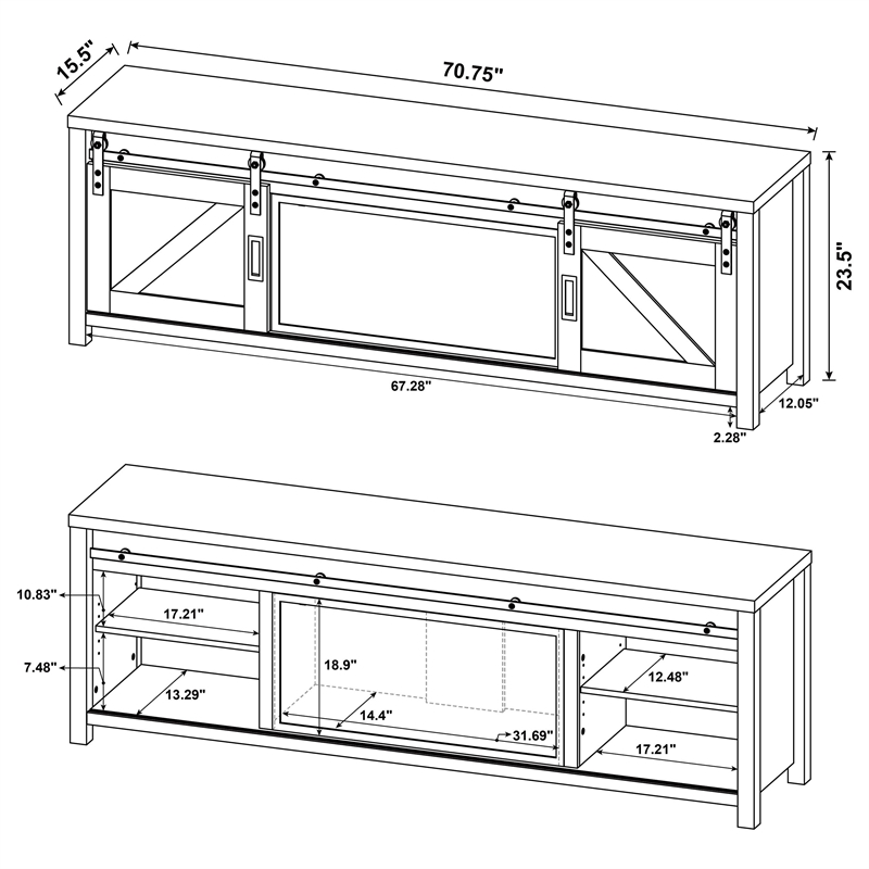 Pemberly Row 71-inch Engineered Wood TV Stand Fireplace in Dark Pine