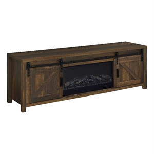 Pemberly Row 71-inch Engineered Wood TV Stand Fireplace in Dark Pine