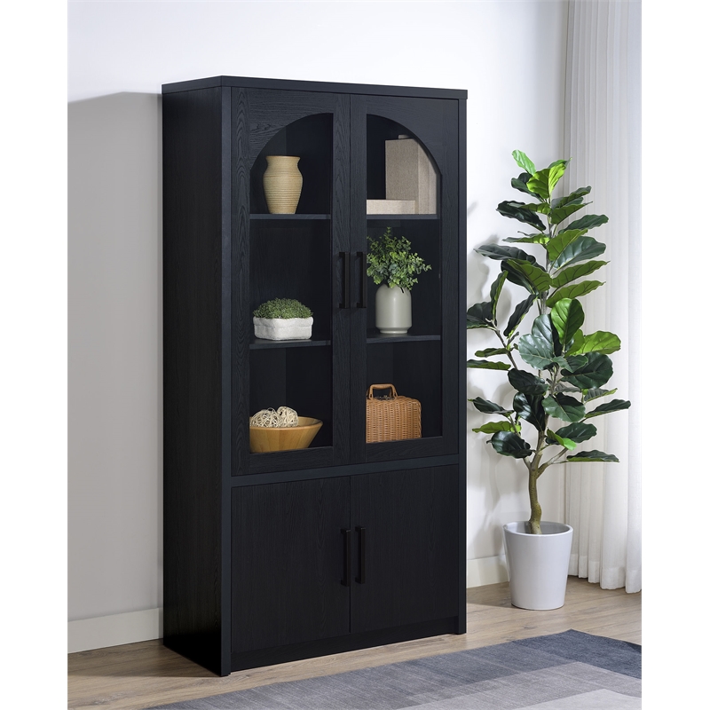 Pemberly Row 4-door Engineered Wood Accent Cabinet LED Lighting in Black