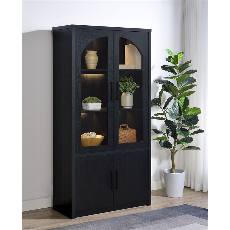Pemberly Row 4-door Engineered Wood Accent Cabinet LED Lighting in Black