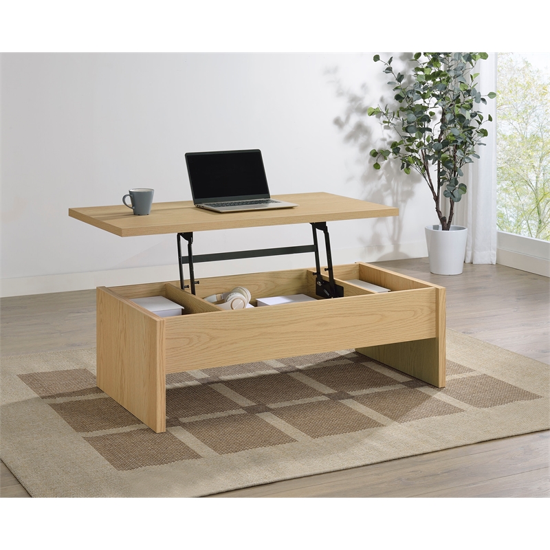 Pemberly Row Engineered Wood Lift Top Coffee Table in Light Oak