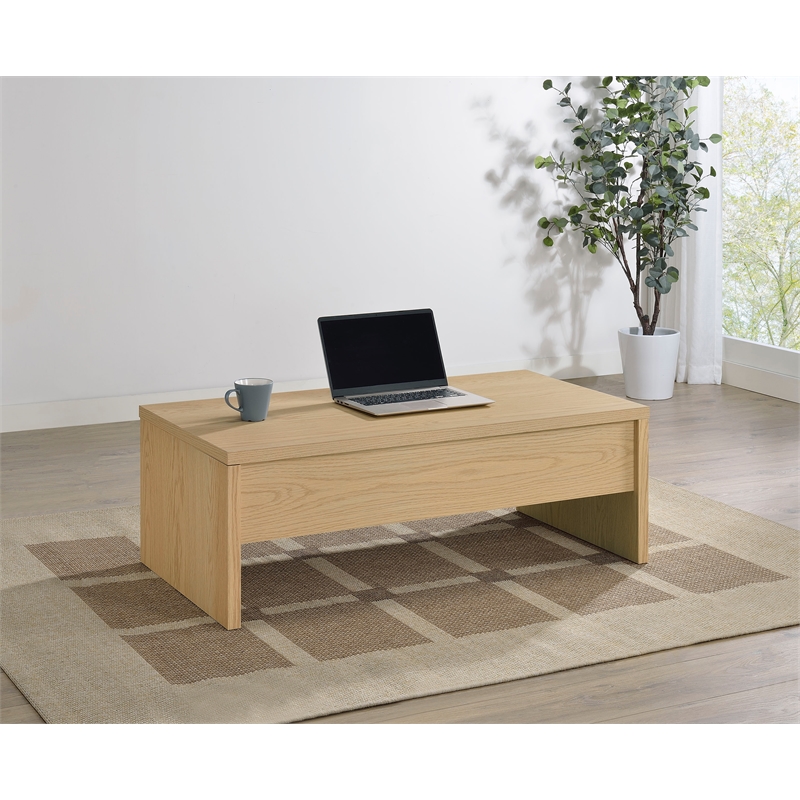 Pemberly Row Engineered Wood Lift Top Coffee Table in Light Oak