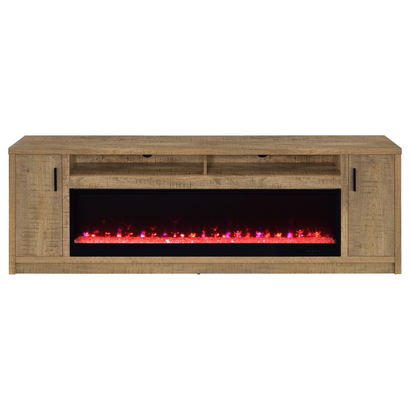 Pemberly Row 79-inch 2-door Engineered Wood TV Stand Fireplace in Mango
