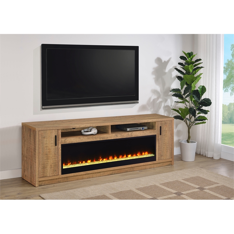 Pemberly Row 79-inch 2-door Engineered Wood TV Stand Fireplace in Mango