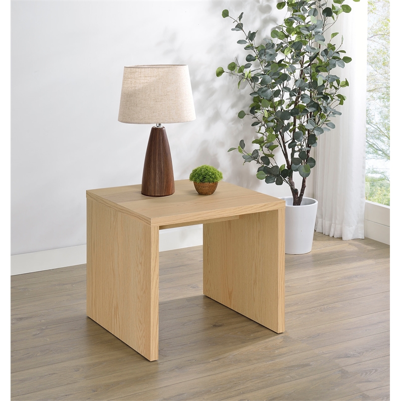 Pemberly Row Engineered Wood Accent Side End Table in Light Oak