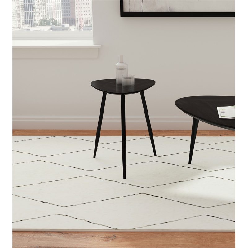 Pemberly Row Triangular Solid Mango Wood Side End Table in Black