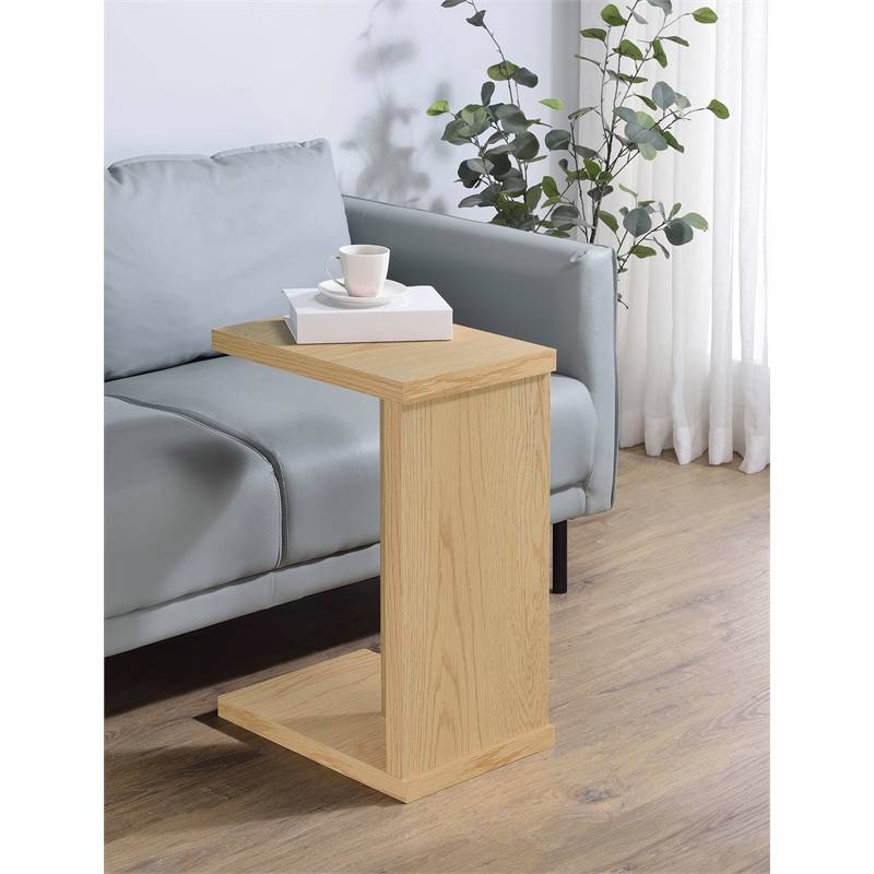 Pemberly Row Engineered Wood C-Shaped Sofa Side Table in Light Oak