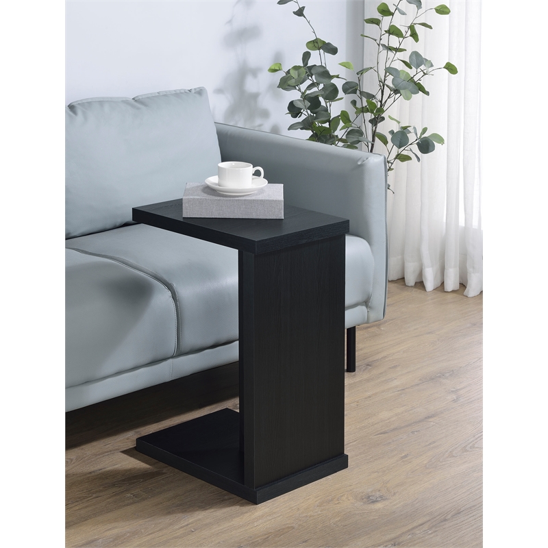 Pemberly Row Engineered Wood C-Shaped Sofa Side Table in Black