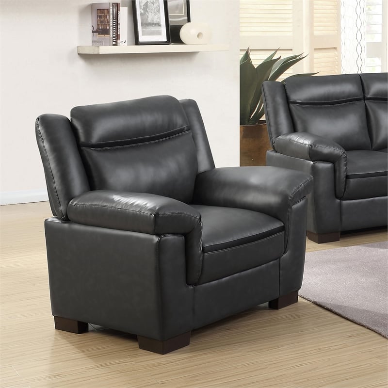 Pemberly Row Upholstered Padded Arm High Back Accent Chair in Grey