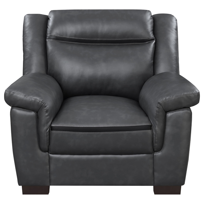 Pemberly Row Upholstered Padded Arm High Back Accent Chair in Grey