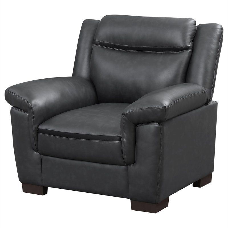 Pemberly Row Upholstered Padded Arm High Back Accent Chair in Grey