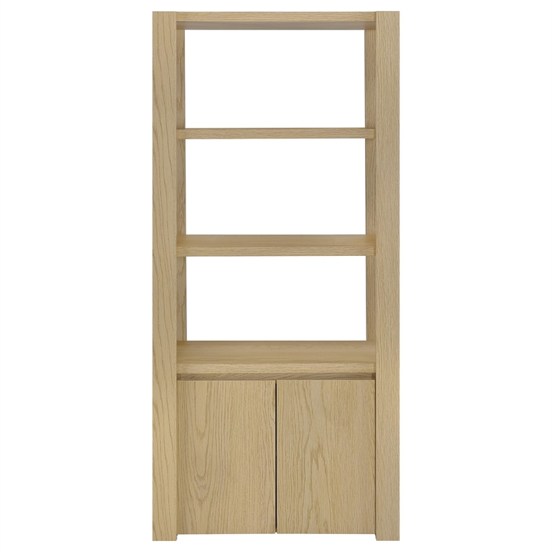 Pemberly Row 3-shelf Engineered Wood Media Tower Tall Cabinet in Light Oak