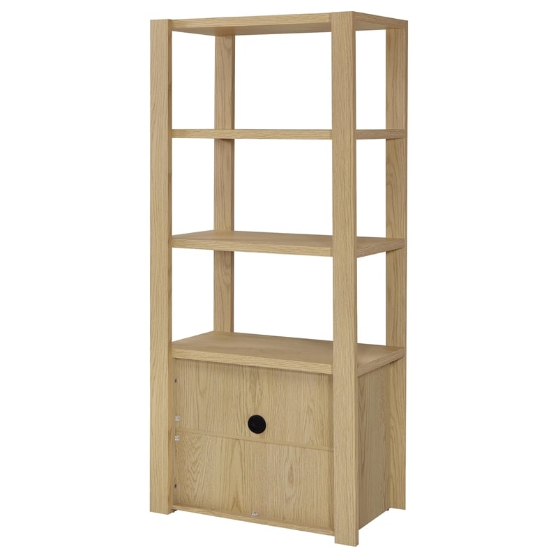 Pemberly Row 3-shelf Engineered Wood Media Tower Tall Cabinet in Light Oak